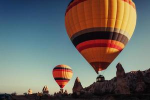 color hot air balloon with close up view against photo