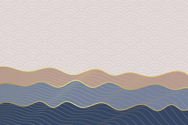 abstract wave style background with geometric japanese pattern and wavy striped lines