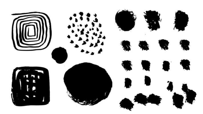 Strokes. Grunge design elements. Rectangular text boxes, speech bubbles. Distress messy texture banners. Ink splatter. Rough painted texture.