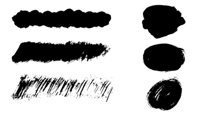 Strokes. Grunge design elements. Rectangular text boxes, speech bubbles. Distress messy texture banners. Ink splatter. Rough painted texture.Ink stains