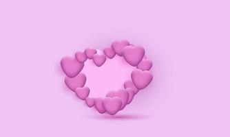 3d realista amor o corazón en el símbolo de concepto de diseño de fondo rosa vector