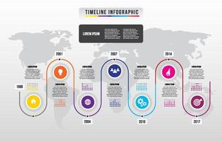 infografía de línea de tiempo con plantilla de mapa mundial vector