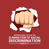 ilustración vectorial, día internacional para la eliminación de la discriminación racial, con puños como símbolo de resistencia contra el racismo.