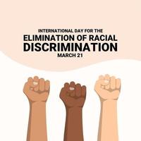 ilustración vectorial de manos de diferentes colores de piel que se aprietan, como pancarta o afiche, día internacional para la eliminación de la discriminación racial. vector