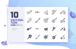 10 Coronavirus Vaccine, Vaccination Icon Set Pack 1 vector