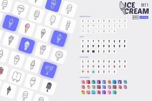 Pack de 25 iconos de helados con 4 variaciones diferentes vector