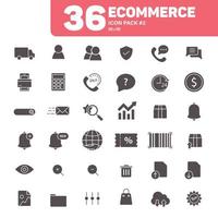 36 iconos de comercio electrónico paquete 2, conjunto de vectores de iconos de comercio electrónico sólido