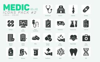 Paquete de 25 iconos médicos sólidos 2, estilo de relleno conjunto de iconos médicos vectoriales vector