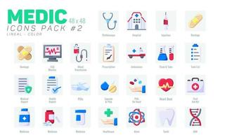 Paquete de 25 iconos médicos planos 2, iconos médicos vectoriales establecer estilo de color vector