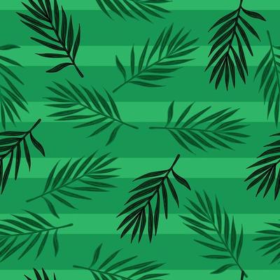 Palm leaves seamless pattern. Tropical branch in engraving style.