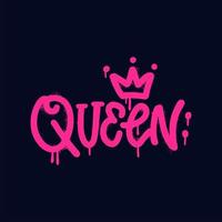 Queen - inscription lettering vandal street art free wild style on the wall city. Graffiti word sprayed in pink over dark. Underground hip hop type vector illustration.