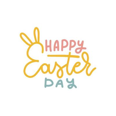 Happy Easter day calligraphy and linear lettering. Hand drawn holiday typography illustration isolated on white. Vector Design for greeting card and invitation