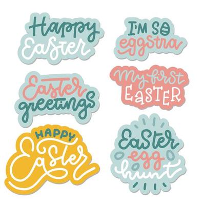 Happy easter day emblem set for greeting card text templates, label, badges, decoration, sale banner, party, poster, promotion, decoration. Hand drawn colorfull typography. Vector linear Illustration