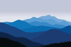ilustración vectorial de hermosos paisajes montañas en color degradado azul oscuro vector