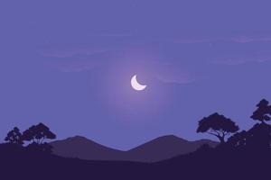 vector illustration of savanna landscape at night in Africa. background design concept of the wild with a dark blue color on at night