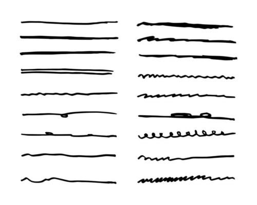 Vector set of hand drawn underline. Black scribble brush strokes collection. Felt tip brush smears stripe.