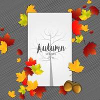 Autumn leaves frame with tree silhouette on center paper vector