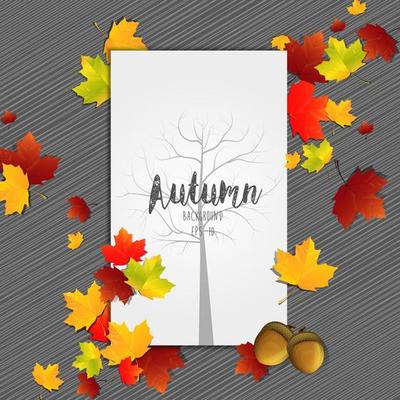 Autumn leaves frame with tree silhouette on center paper