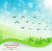 Birds migratory day background with foliage and space for text vector