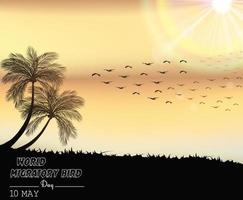 Migratory birds day in sunset light vector