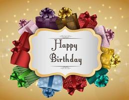Happy birthday card with colorful gift boxes.Vector vector