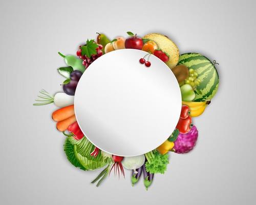 Empty plate with fruits and vegetables.Vector