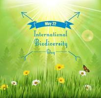 Biodiversity background with flowers in meadow and pine trees vector