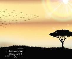 día de las aves migratorias en la puesta de sol background.vector vector