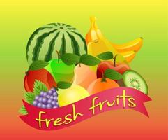 Label with fruits on a green background vector