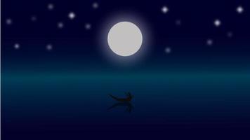 Illustration fisherman in the light moon night landscape  starry photo