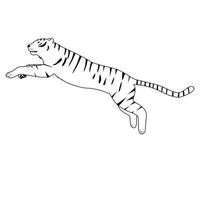 Black and white image of a running tiger. vector