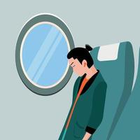 guy travels by plane. The passenger sleeps in headphones. The concept of a safe flight vector