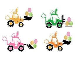 Bunny Tractor Easter element  flat Design vector