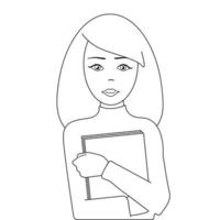 girl is reading an interesting book. Black and white drawing vector