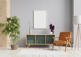 Interior poster mock up with horizontal empty wooden frame,Scandinavian style. photo