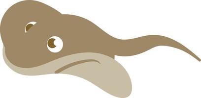 Brown colored ray fish, batoidea swimming. Cute vector isolated illustration of ray fish,