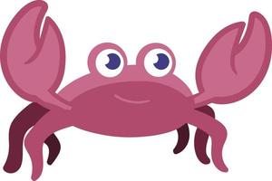 Cute pink colored smiling crab. Blue eyed cute crab cartoon. Vector isolated Smiling crab with its hands up in  air.