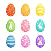 colección de huevos de Pascua sobre un fondo blanco. conjunto de huevos de Pascua coloridos. un patrón dibujado a mano es una linda decoración, para el concepto de las vacaciones de pascua. ilustración vectorial vector