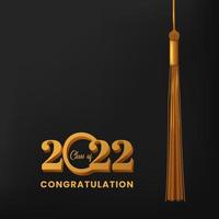 clase de 2022 feliz graduación con color dorado y tarjeta de felicitación de concepto de fondo negro vector