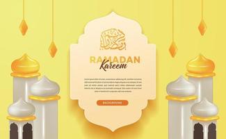 Ramadan kareem holy islamic event greeting card concept with grey 3d tower mosque pastel vector