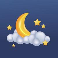 3d yellow cute crescent moon and star with cloud for sweet dreams lullaby baby concept vector