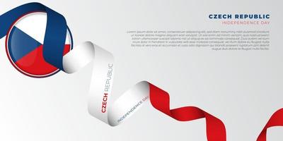 ondeando un diseño de cinta roja, blanca y azul con la bandera del círculo de la república checa. plantilla de fondo del día de la independencia de la república checa. vector