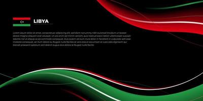 Black background design with waving red and green lines. Libya Independence day template design. vector