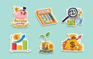 Financial Literacy Cartoon Stickers Set vector