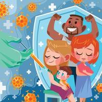 concepto de dibujos animados de la semana mundial de inmunización con niño pequeño que tiene vacunación