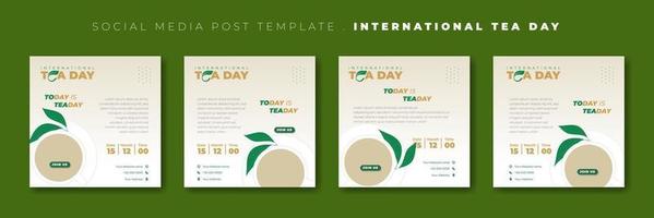 Set of social media post template with simple tea cup and leaf design. International tea day template design. vector