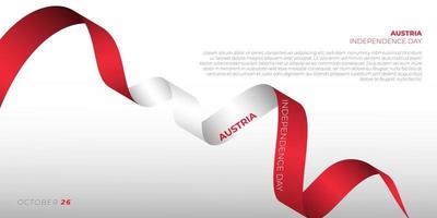 Waving red and white ribbon with Austria Independence day text design. vector