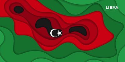 Red, Green and black paper cut background design. Libya Independence day template design. vector