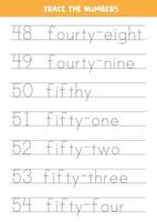 Tracing numbers from 48 to 54. Writing practice. vector