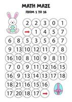 Get cute Easter rabbit to the egg by counting to 16. vector